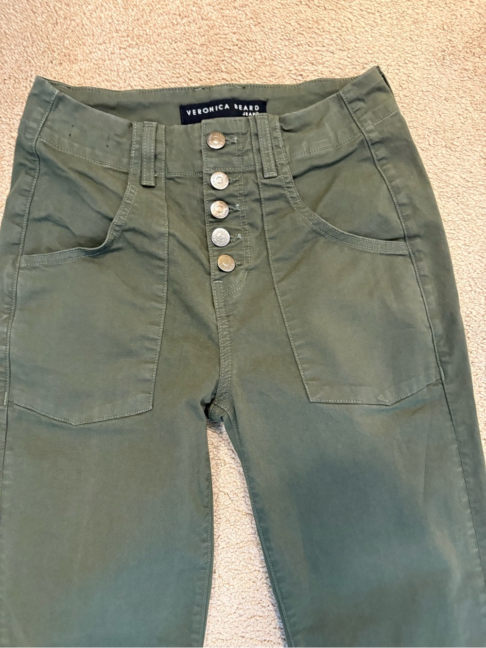 Veronica Beard Arya Cargo Straight-Leg Pants Women's Size 24 Army Green - Picture 4 of 9